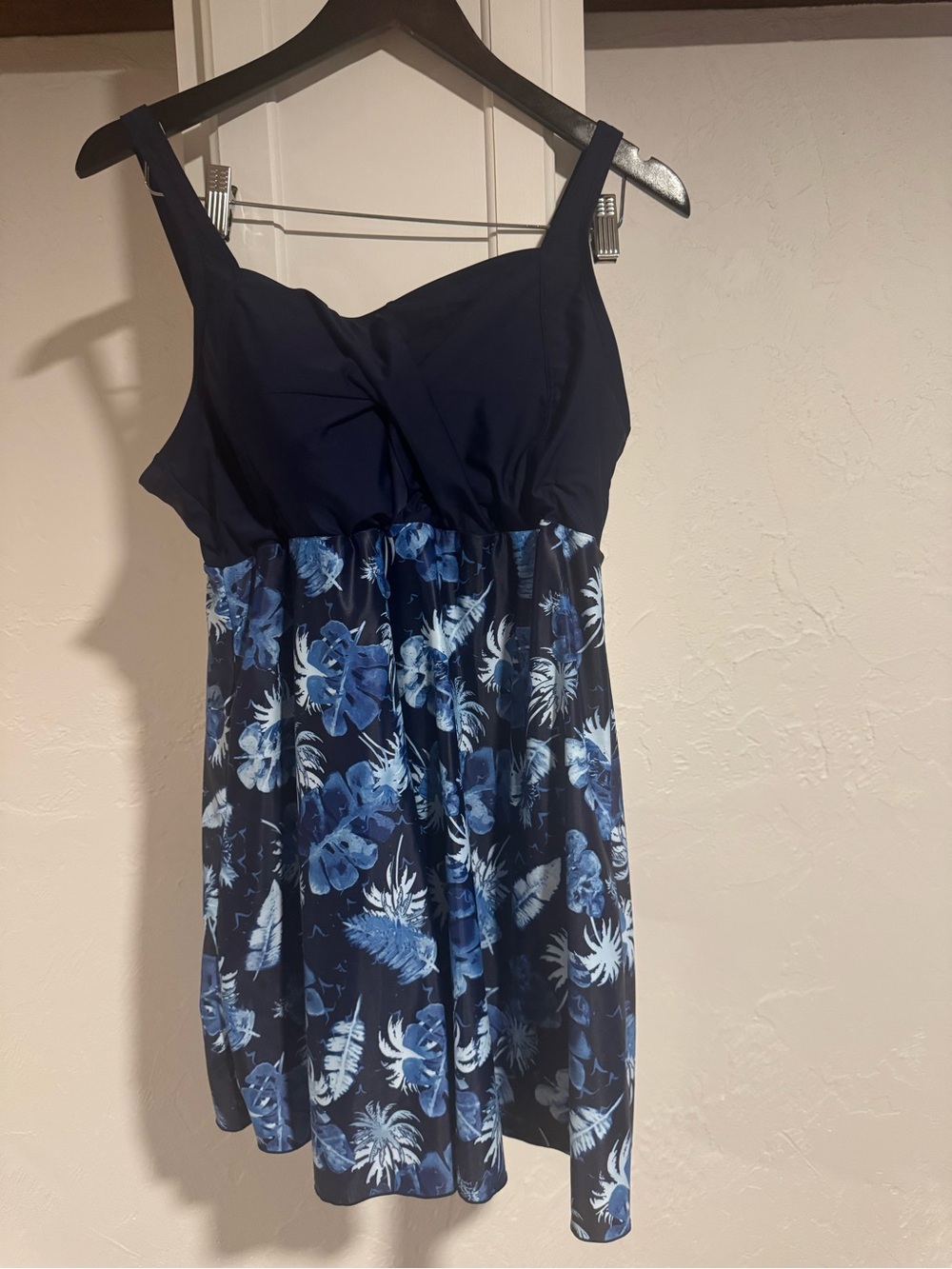 Navy Blue Floral swimsuit skirt with brief- Sleeveless Women’s Dress